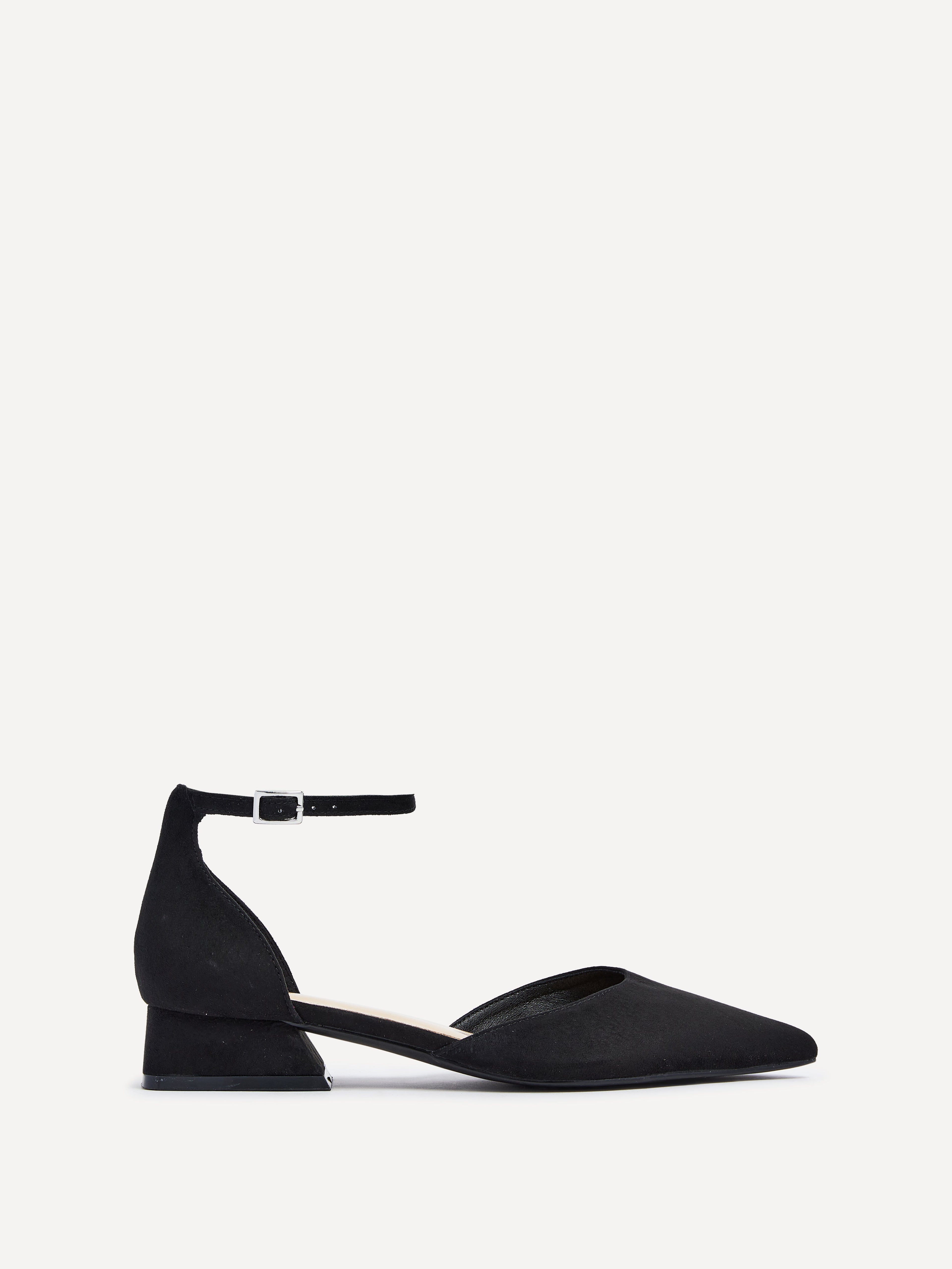 Dahlia Black Faux Suede Low Court Heels