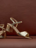 Darlene Gold Faux Leather Low Heeled Sandals