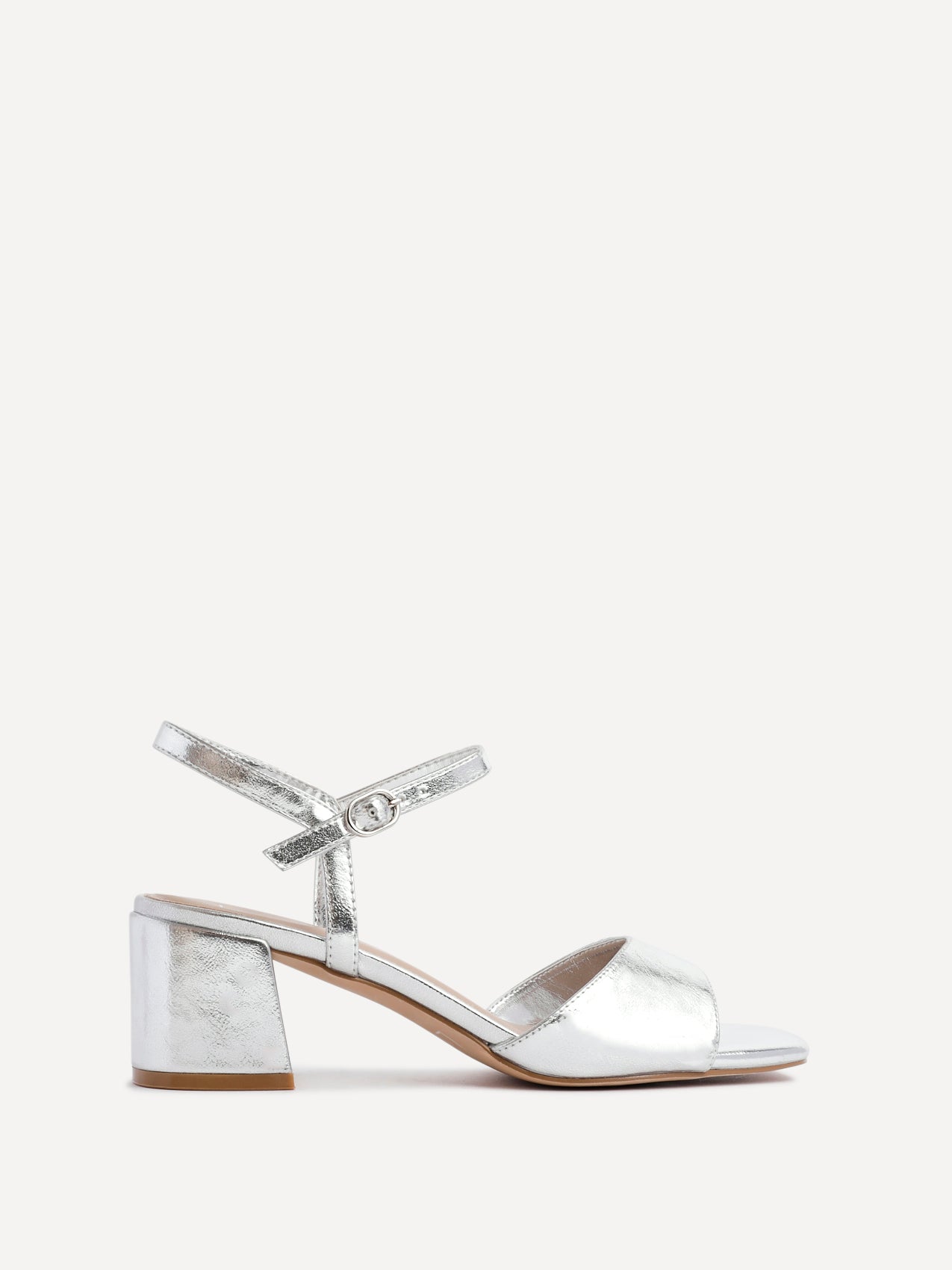 Darlene Silver Faux Leather Low Heeled Sandals