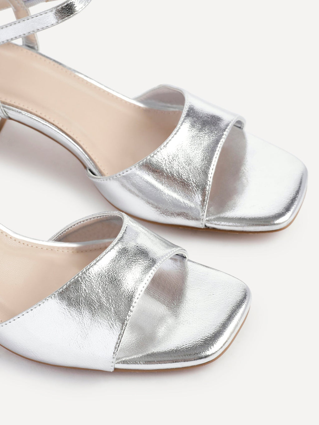 Darlene Silver Faux Leather Low Heeled Sandals
