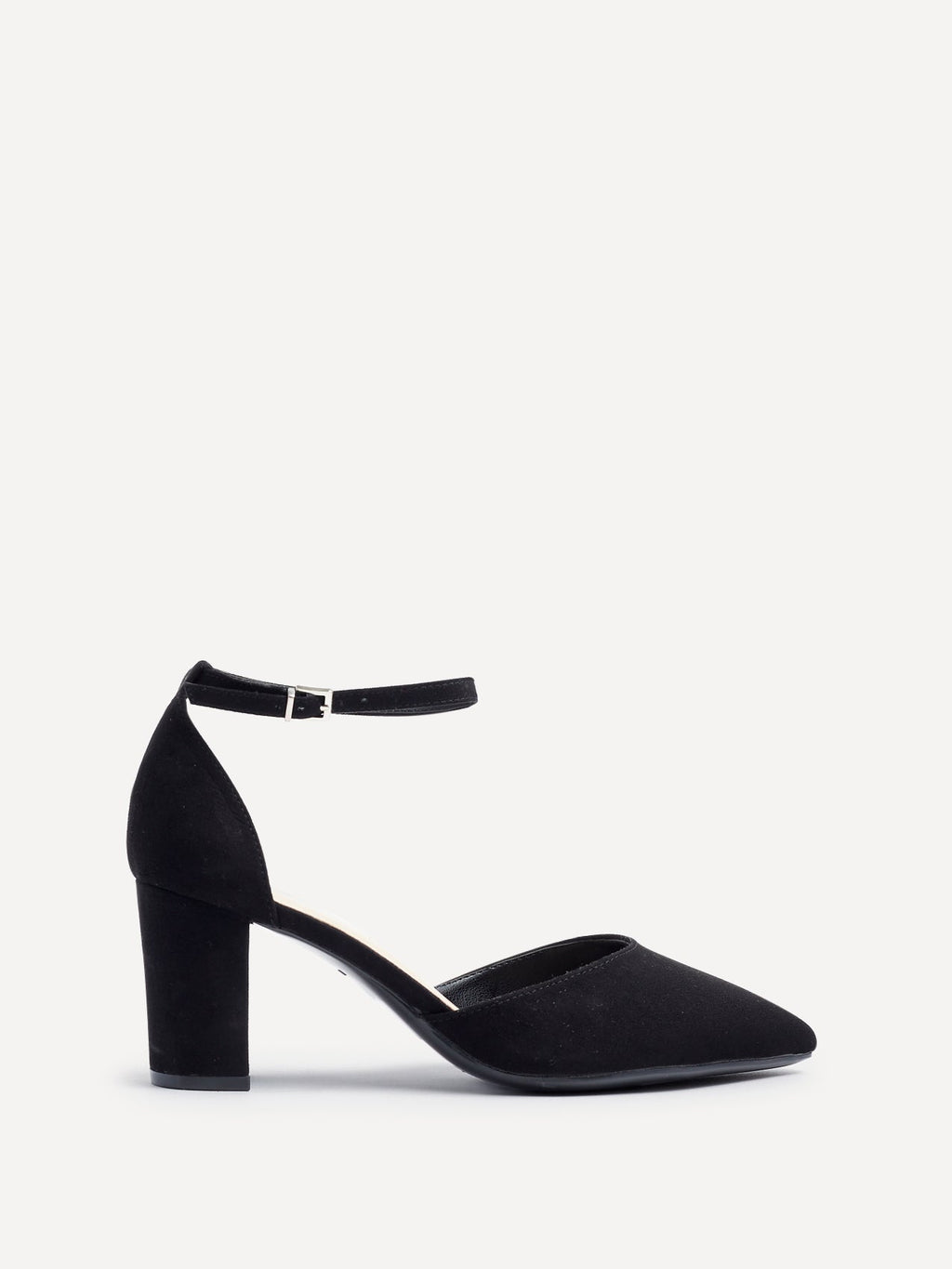 Davina Wide Fit Black Faux Suede Court Heels