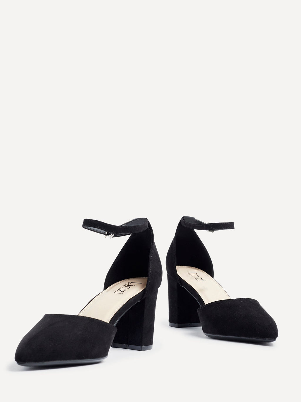 Davina Wide Fit Black Faux Suede Court Heels