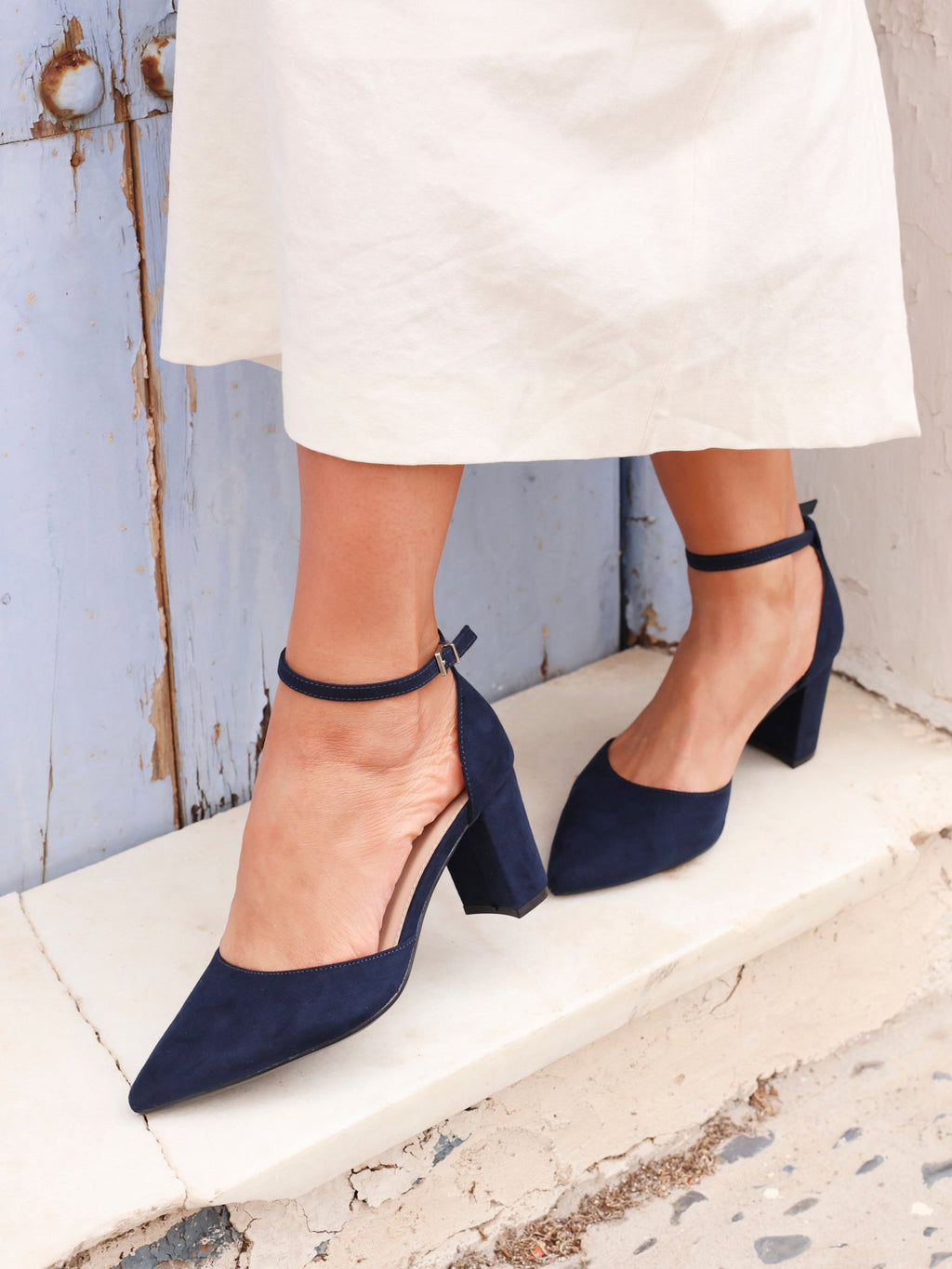 Davina Wide Fit Navy Faux Suede Court Heels