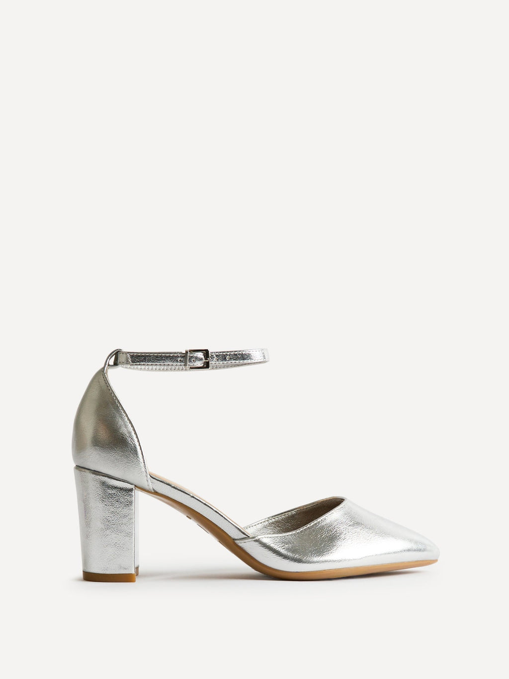 Davina Wide Fit Silver Faux Leather Court Heels