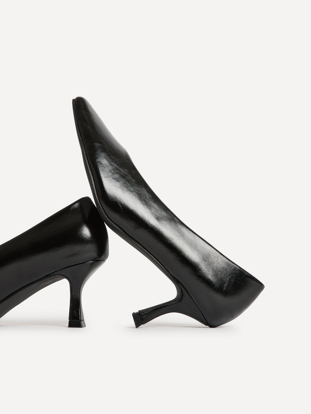 Delaney Black Faux Leather Square Toe Court Heels