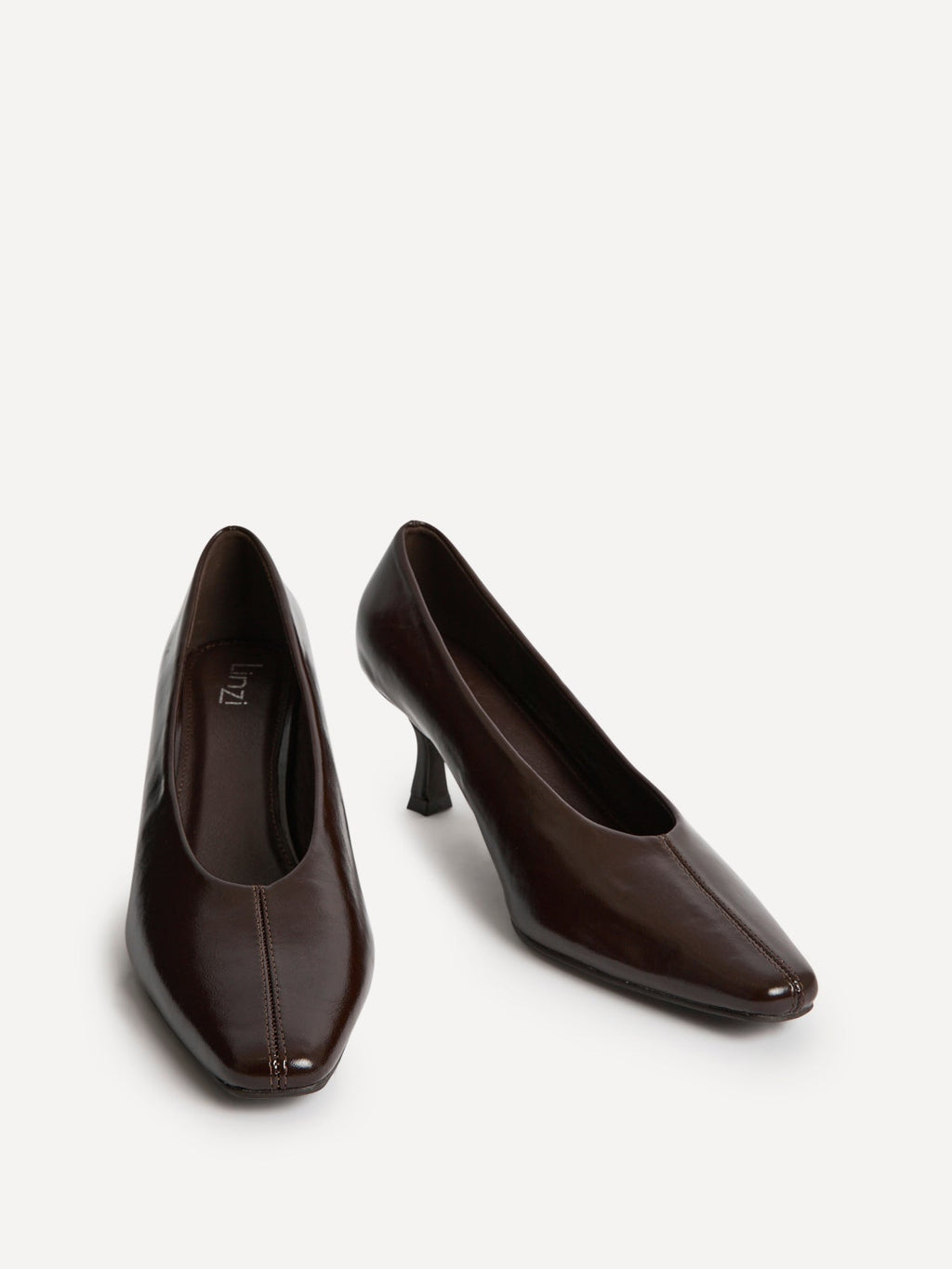 Delaney Brown Faux Leather Square Toe Court Heels