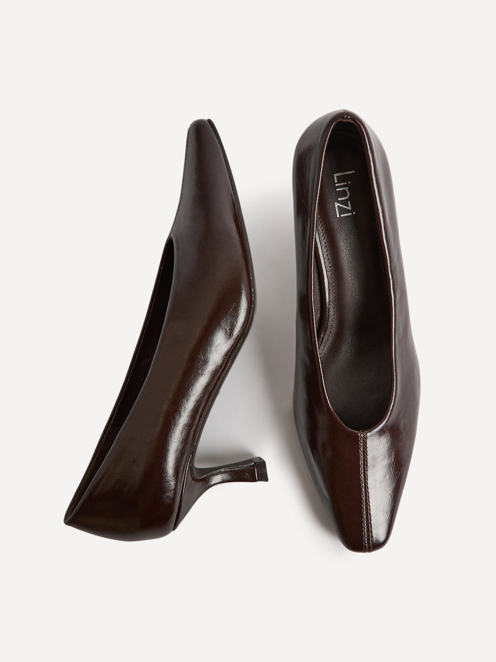 Delaney Brown Faux Leather Square Toe Court Heels