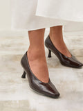 Delaney Brown Faux Leather Square Toe Court Heels