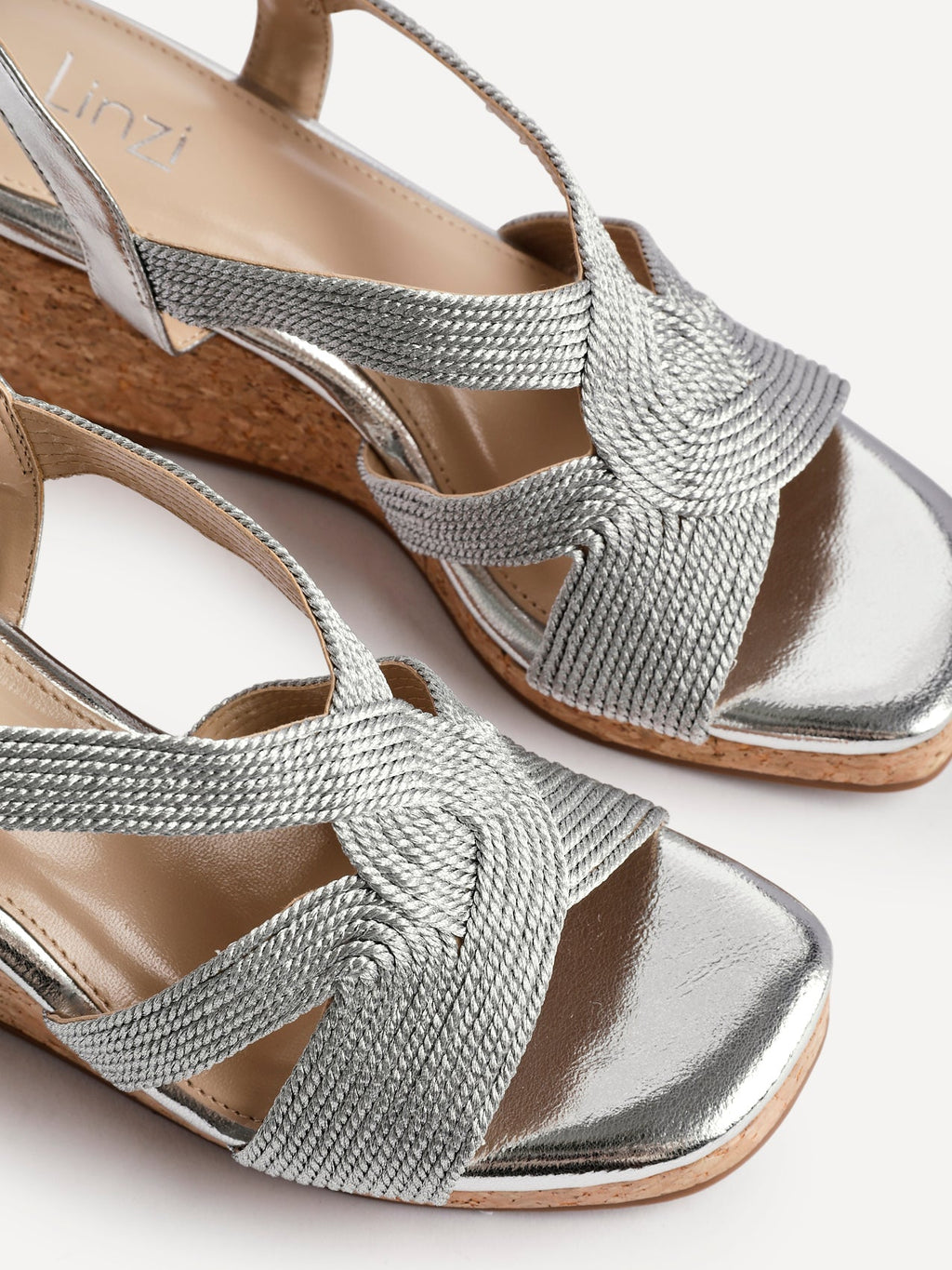 Destined Silver Woven Design Cork Wedges