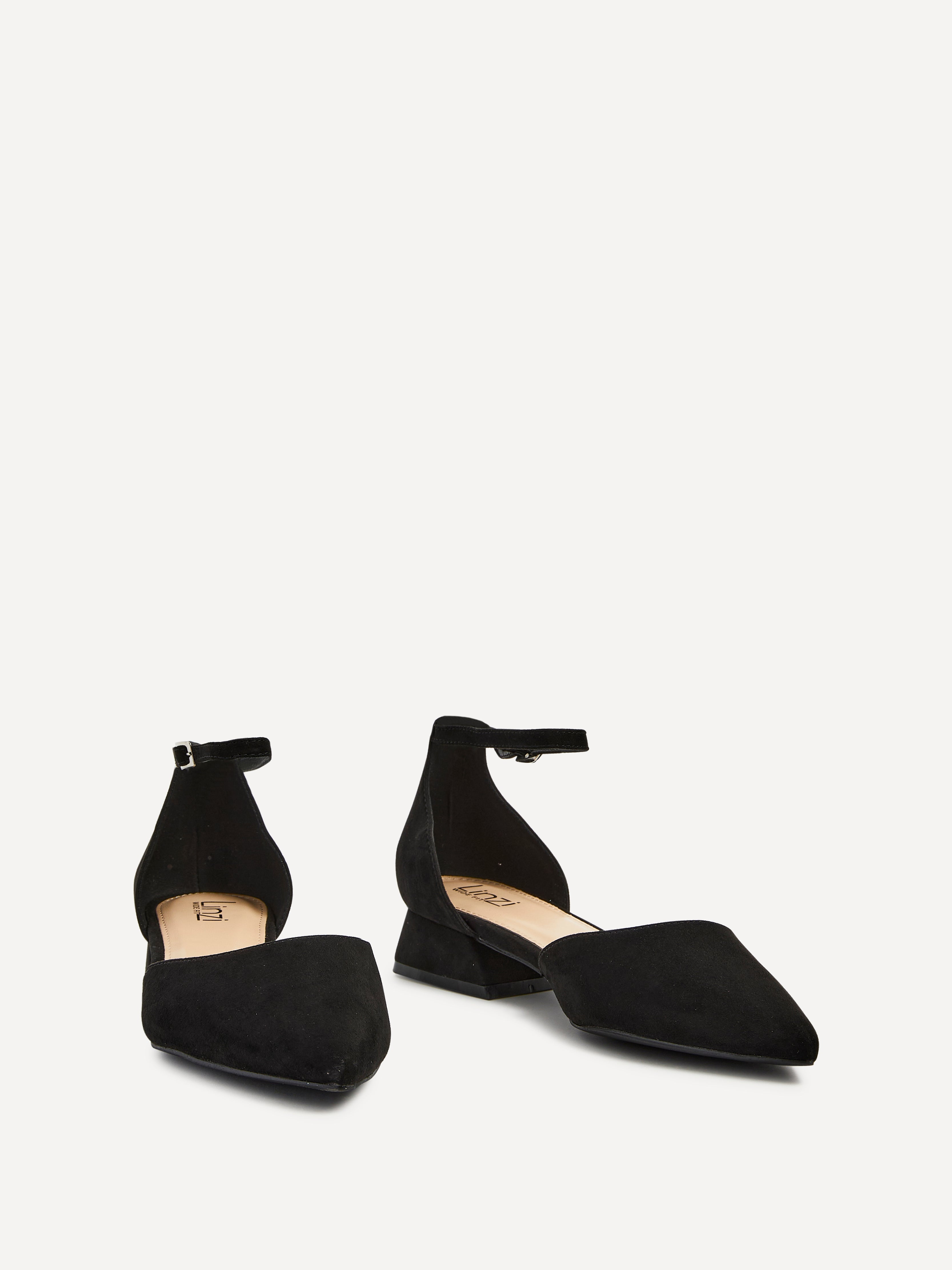 Dolly Wide Fit Black Faux Suede Low Court Heels