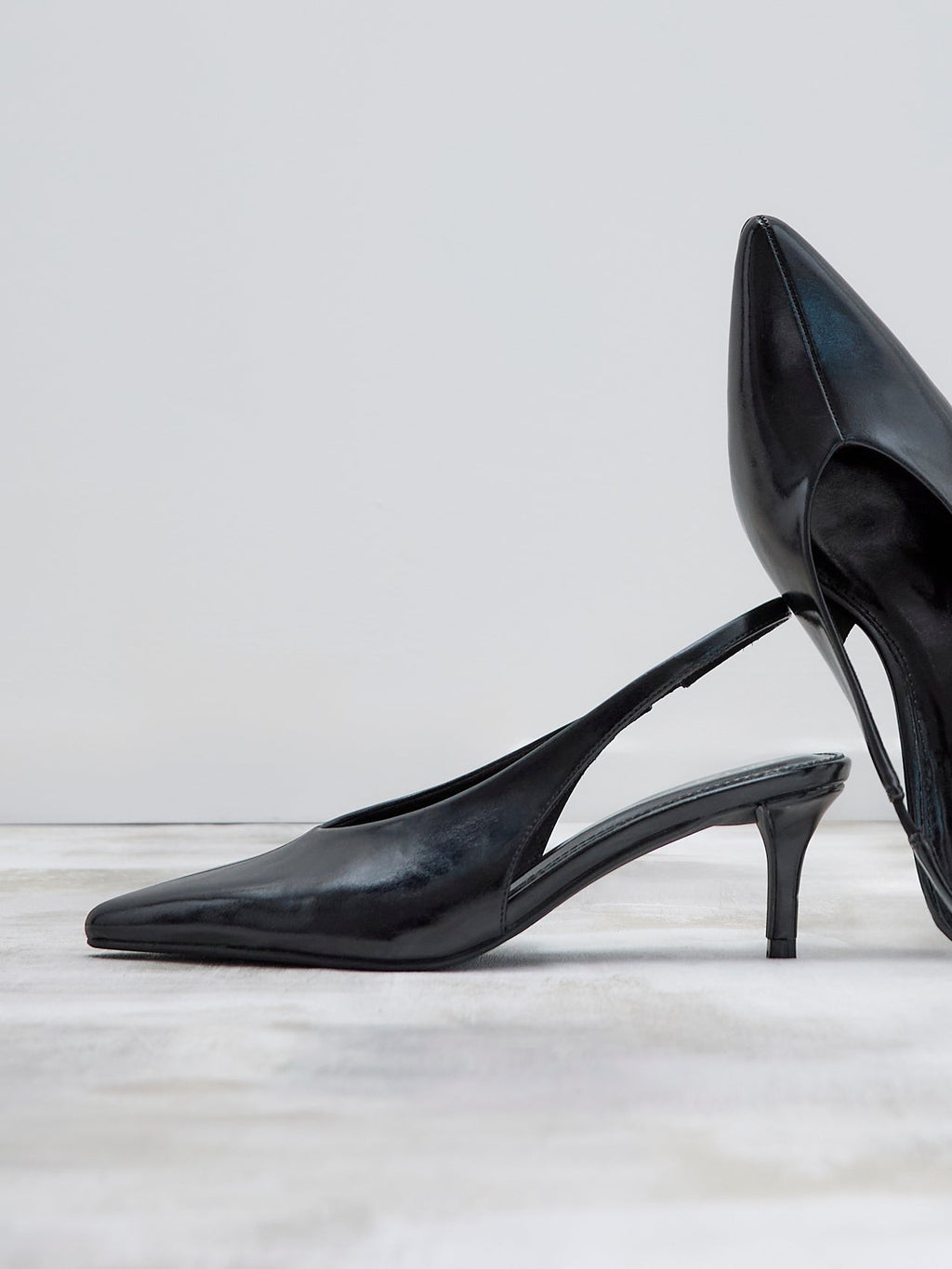 Eliza Black Faux Leather Court Heels
