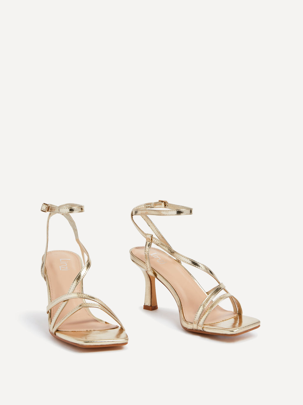 Ella Gold Faux Leather Strappy Heels