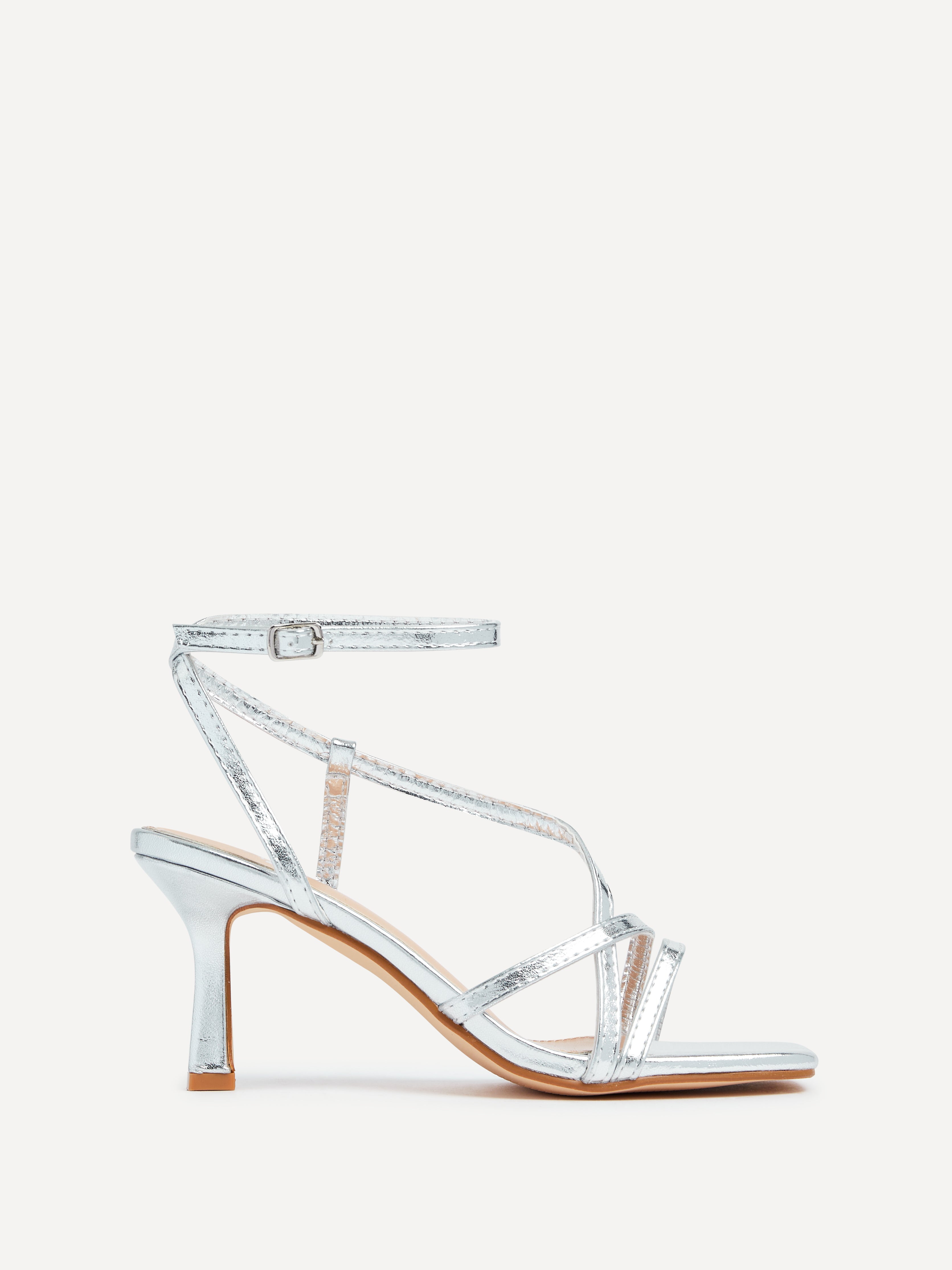 Ella Silver Faux Leather Strappy Heels