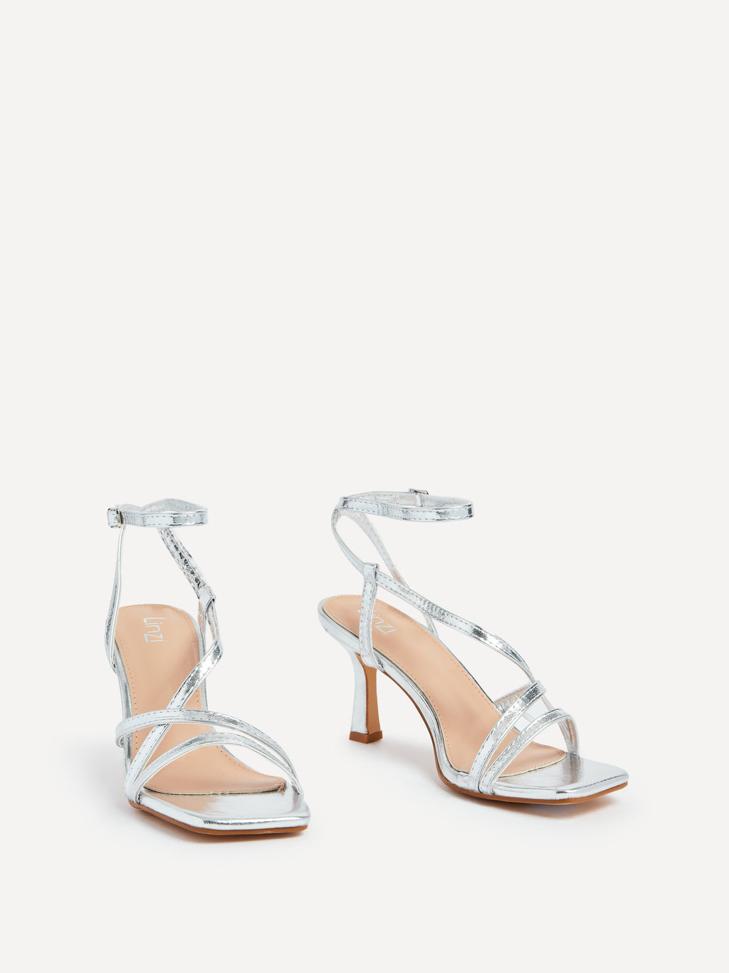 Ella Silver Faux Leather Strappy Heels