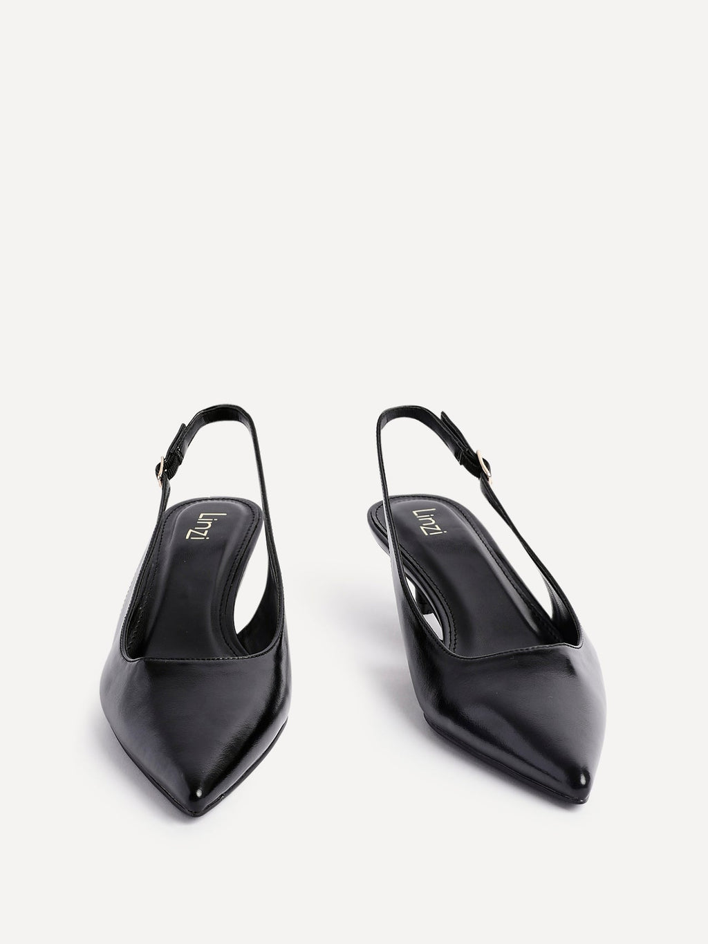 Elvira Black Faux Leather Kitten Court Heels