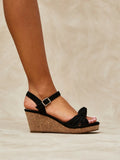 Elyah Black Faux Suede Cork Wedges