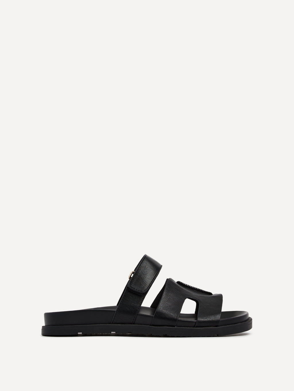 Emmy Black Faux Leather Sandals