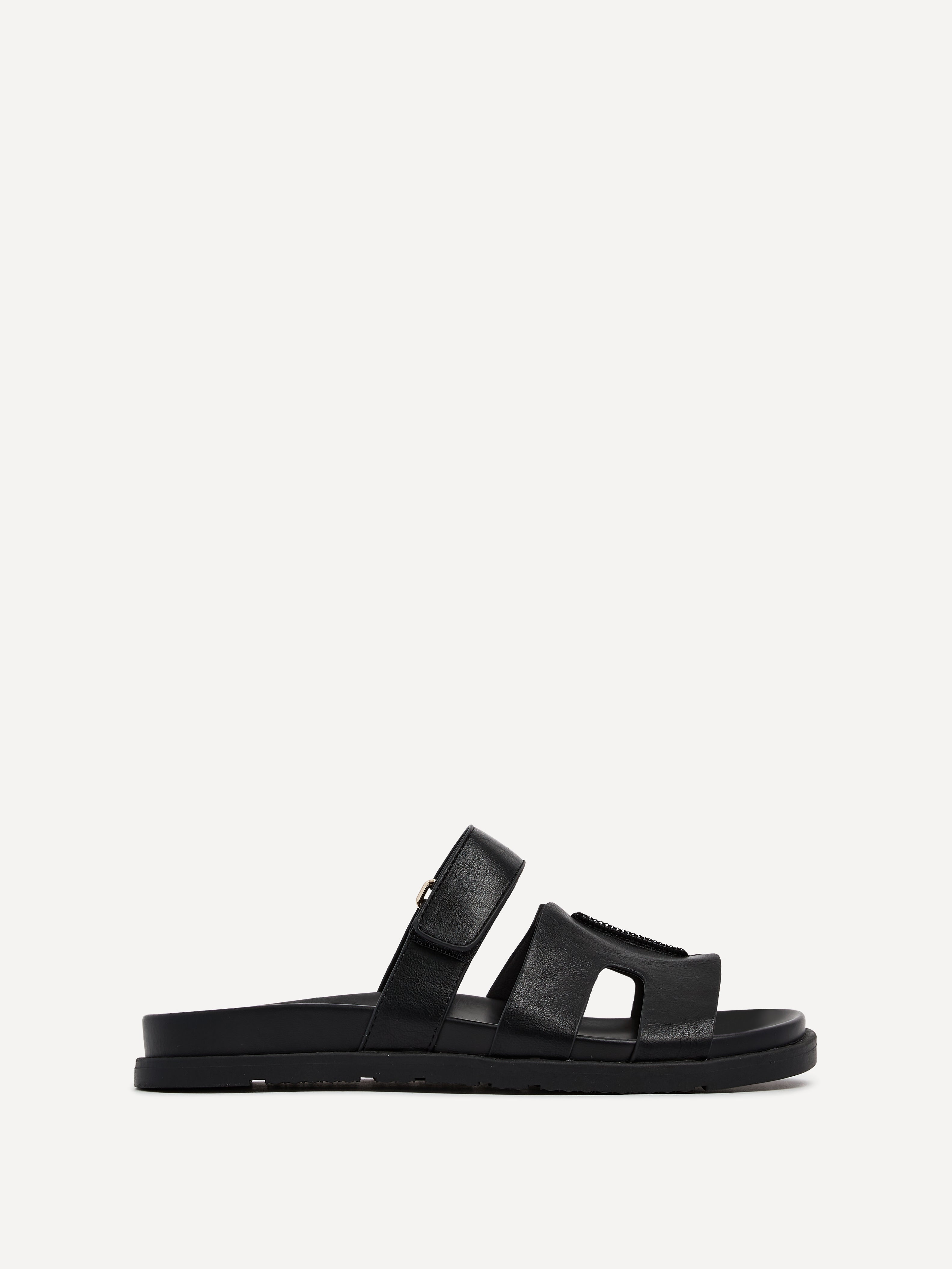 Emmy Black Faux Leather Sandals