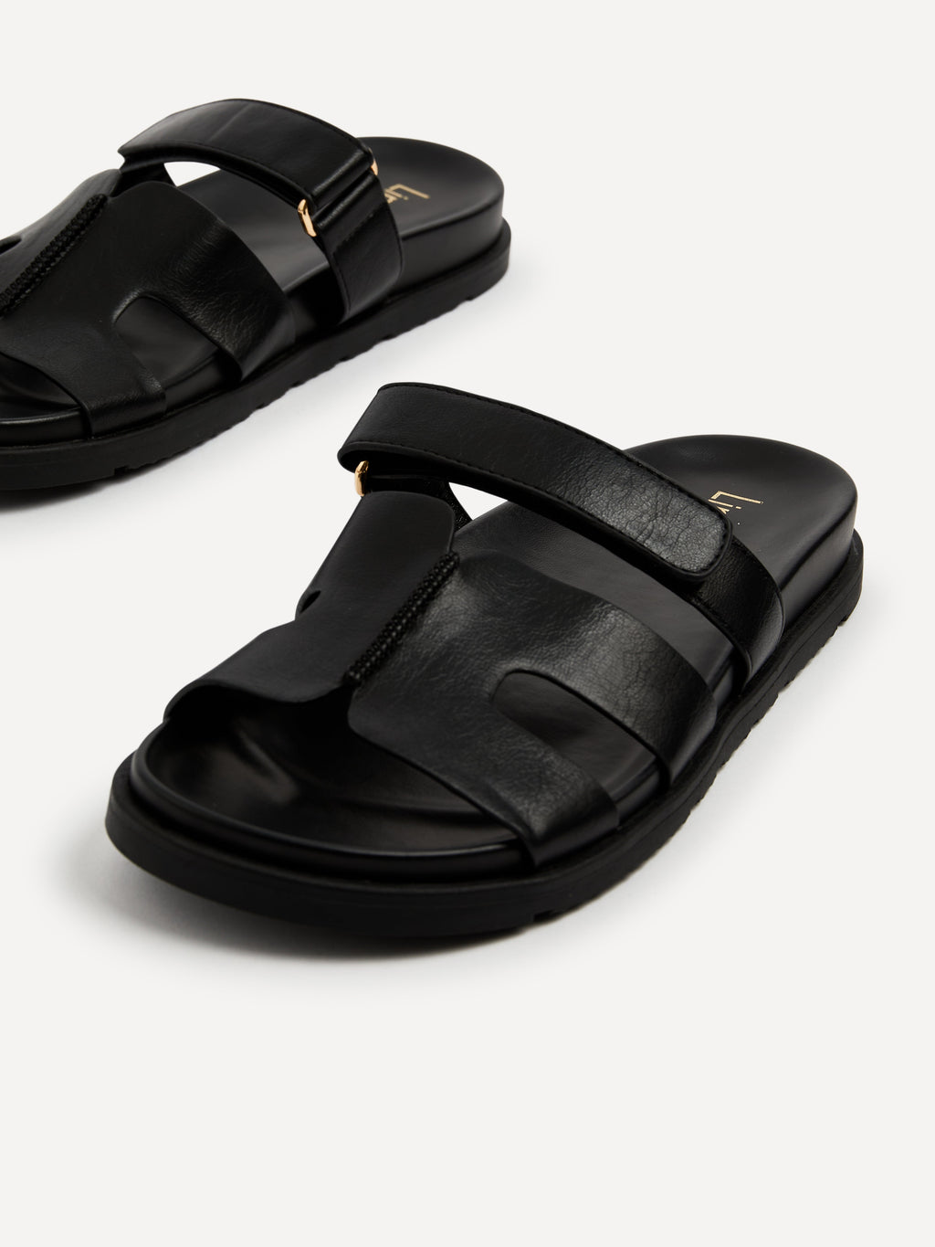Emmy Black Faux Leather Sandals