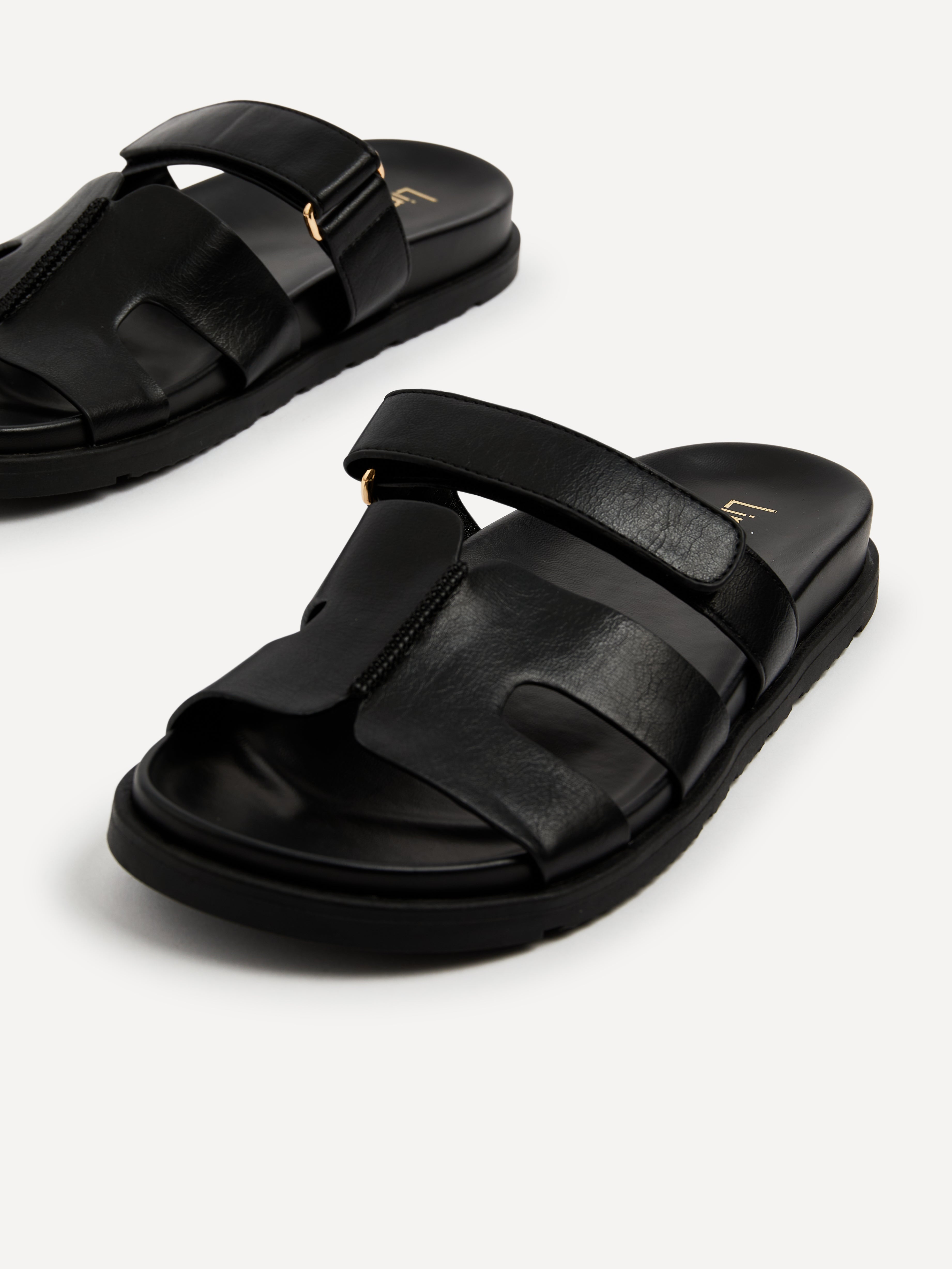 Emmy Black Faux Leather Sandals