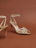Eros Gold Faux Leather Caged Heels