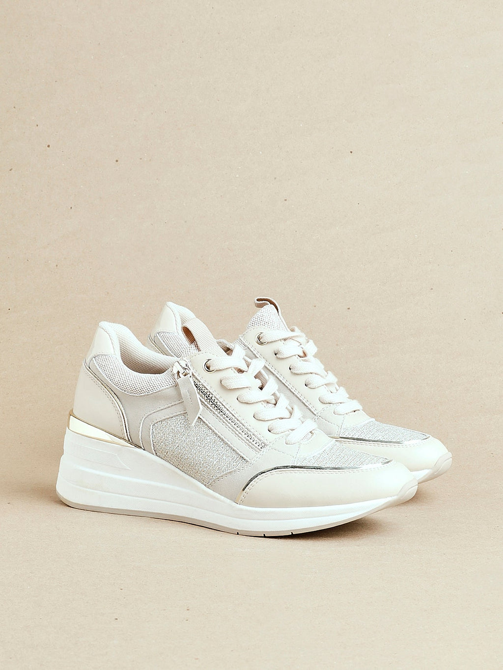 Everett Gold & Nude Wedged Trainers