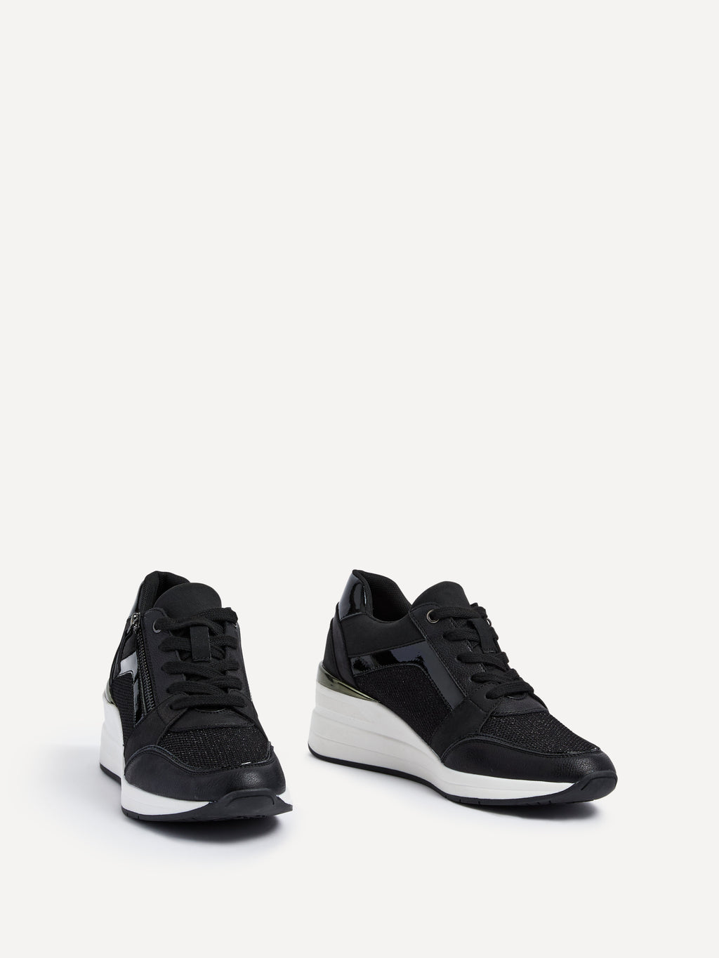 Everett Black Glitter Wedged Trainers