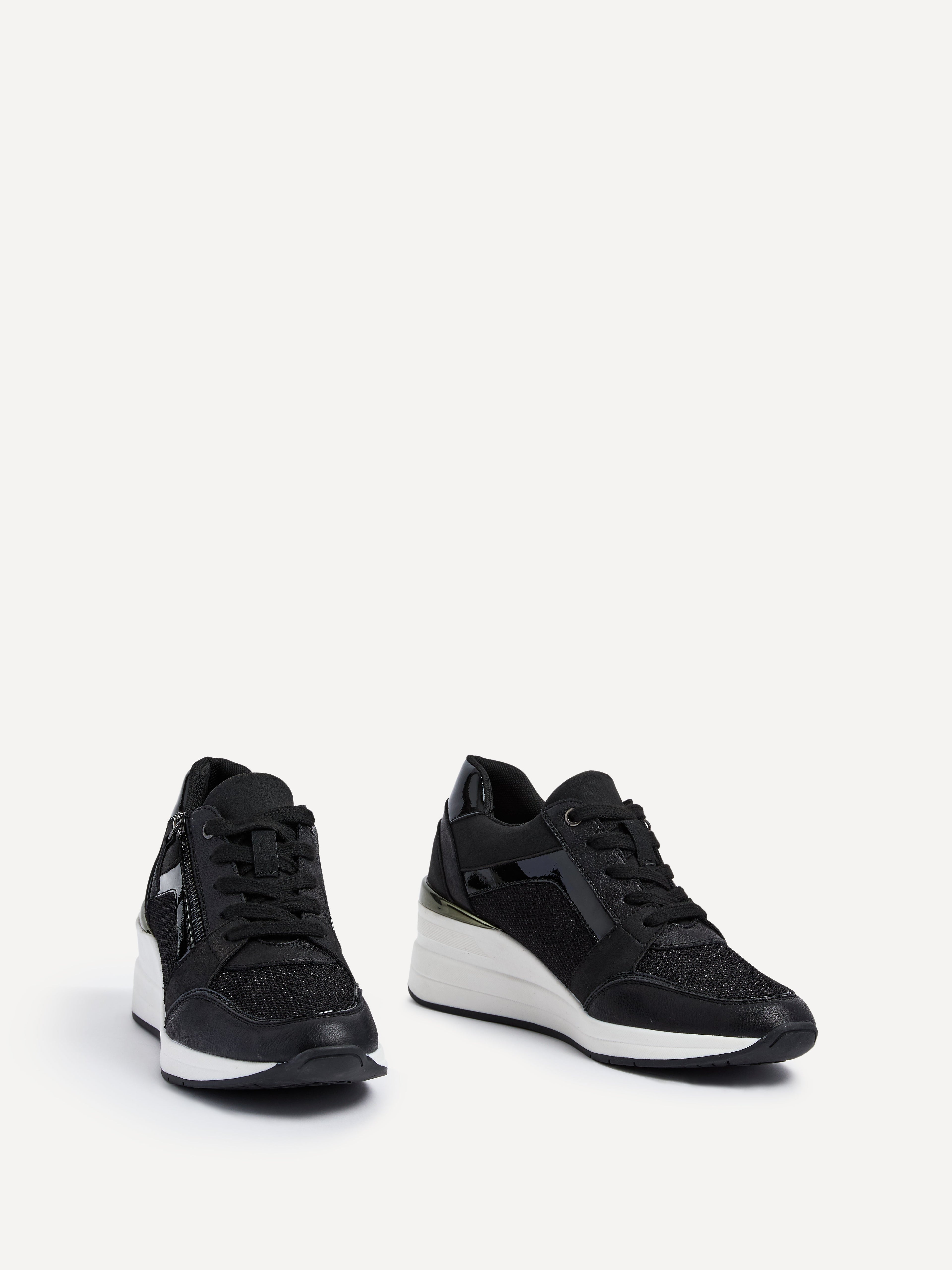 Everett Black Glitter Wedged Trainers