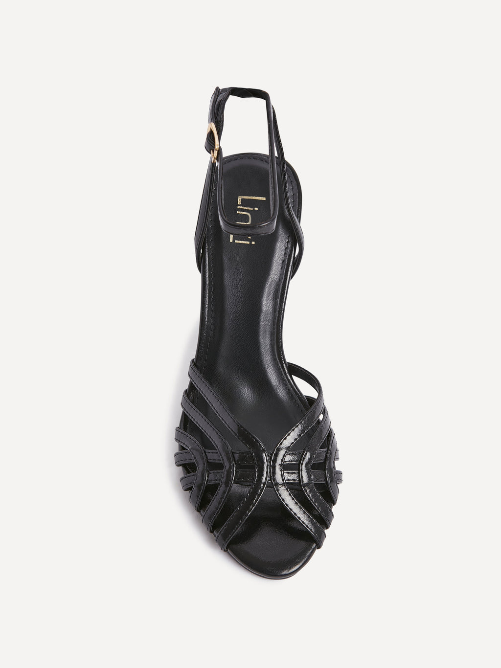 Eros Black Faux Leather Caged Heels