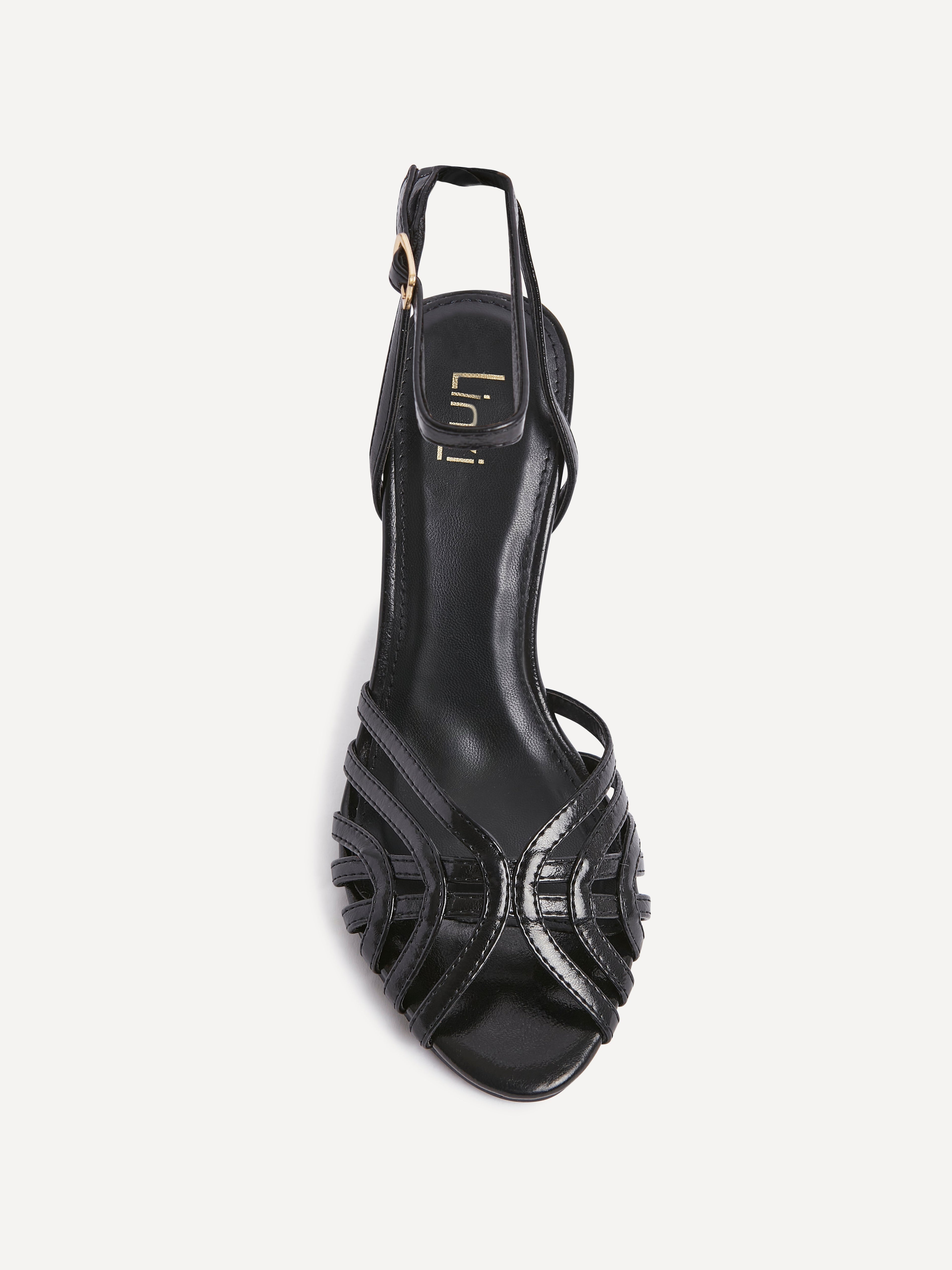 Eros Black Faux Leather Caged Heels