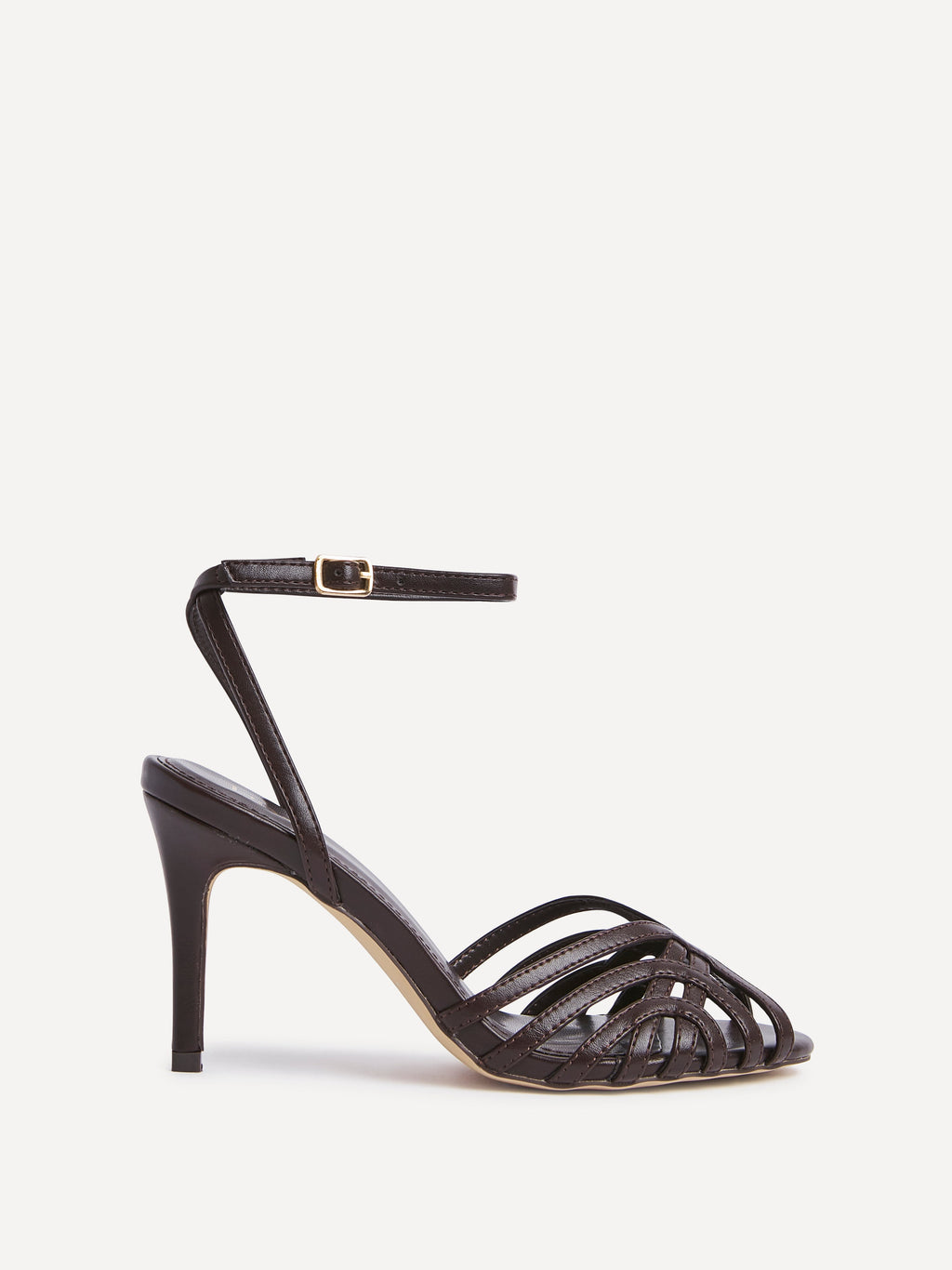 Eros Brown Faux Leather Caged Heels