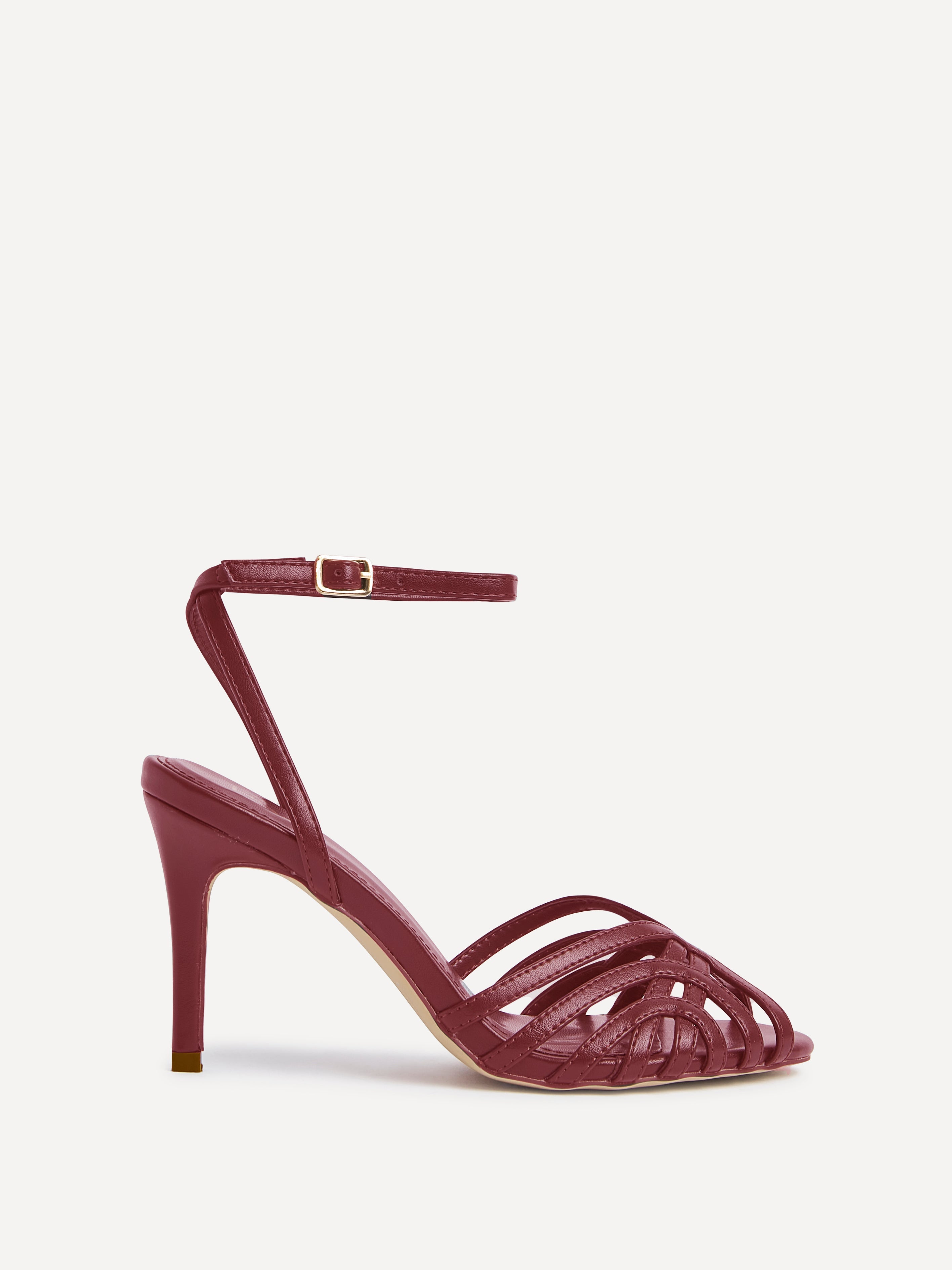Eros Burgundy Faux Leather Caged Heels