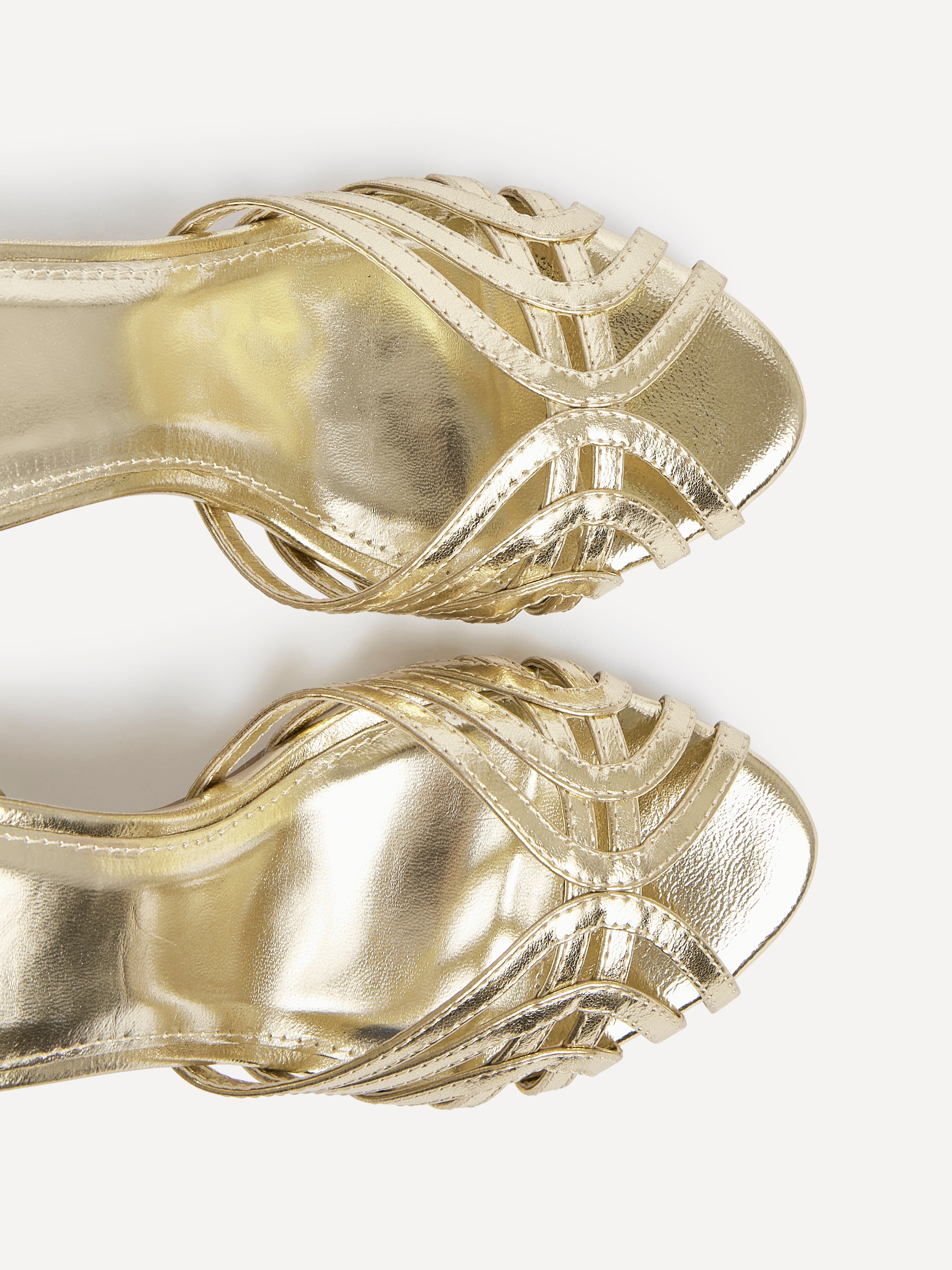 Eros Gold Faux Leather Caged Heels