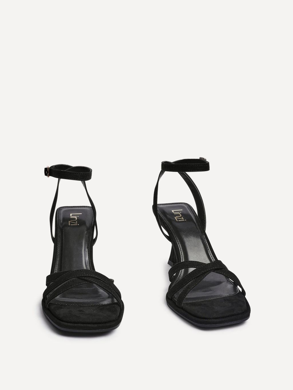 Faro Black Faux Suede Strappy Heeled Sandals