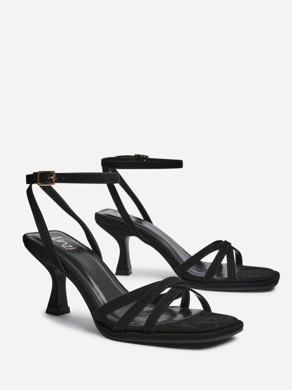 Faro Black Faux Suede Strappy Heeled Sandals