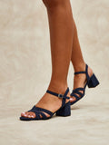 Flair Navy Faux Suede Crossover Heeled Sandals