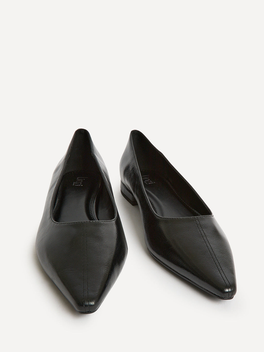 Focus Black Faux Leather Pointed Toe Ballet Flats