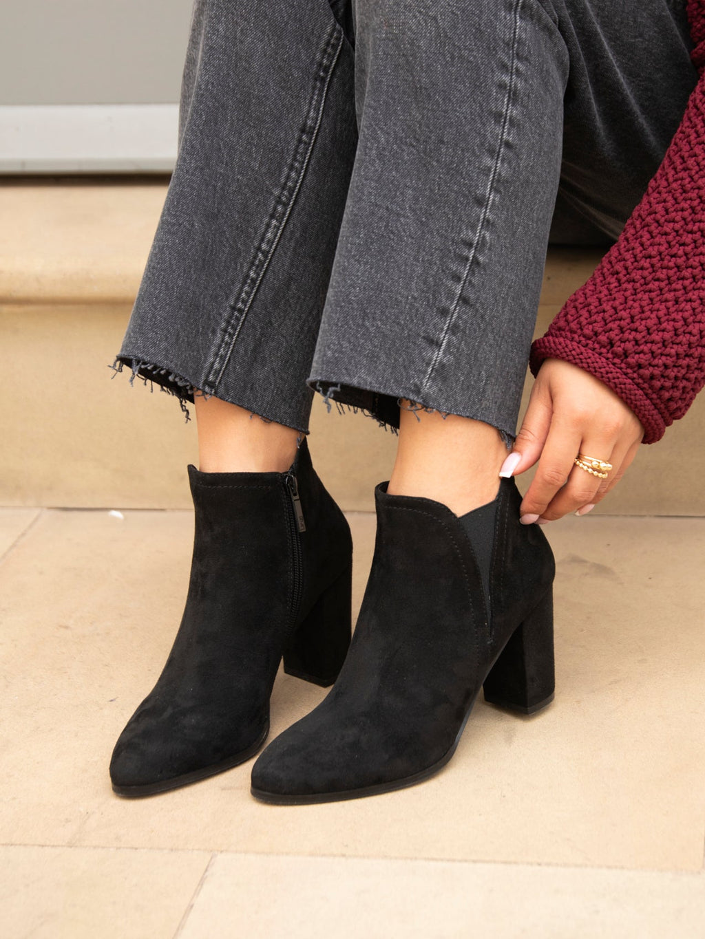 Freda Black Blocked Heeled Ankle Boots