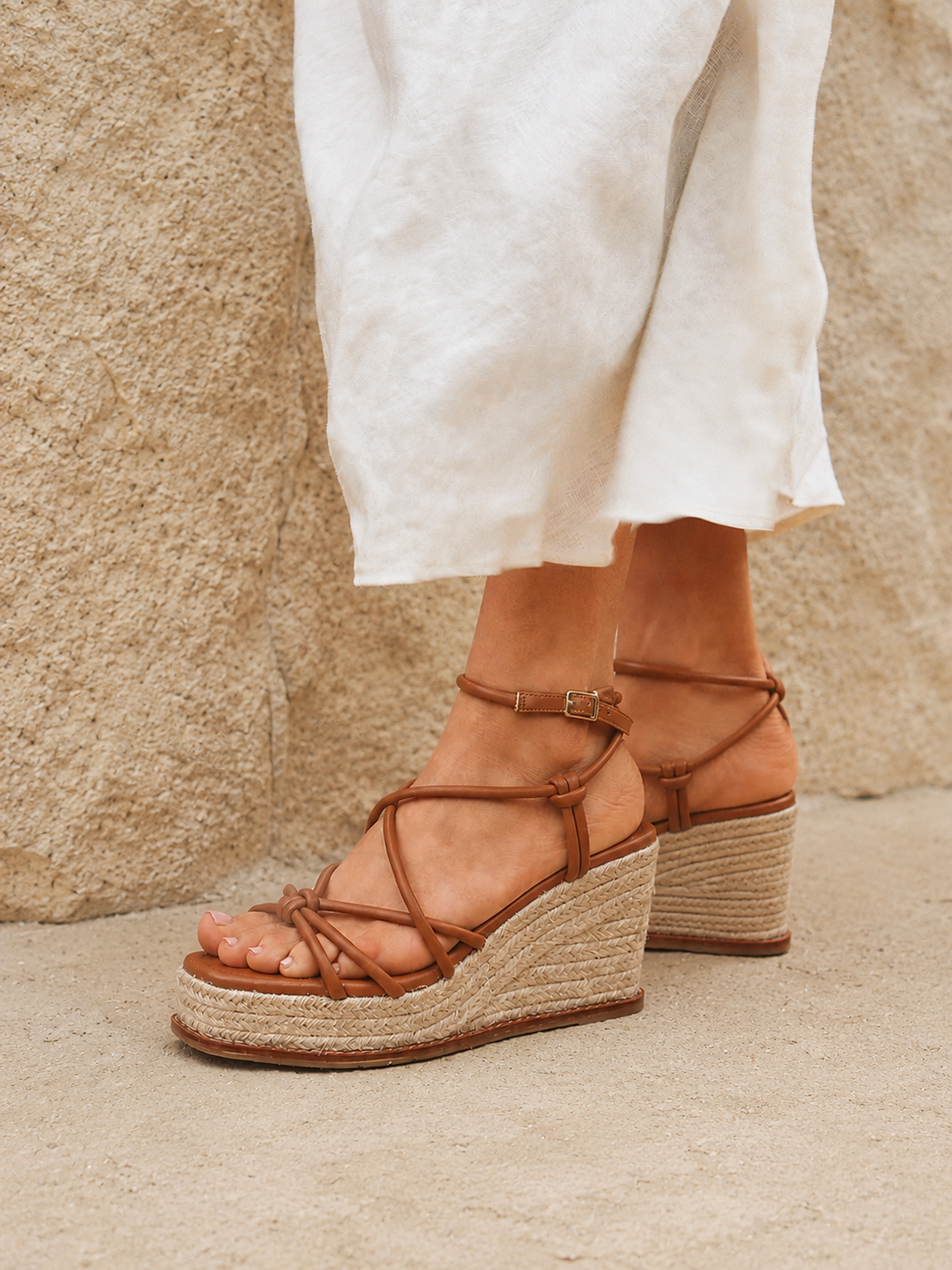 Gazed Tan Wedge Sandals