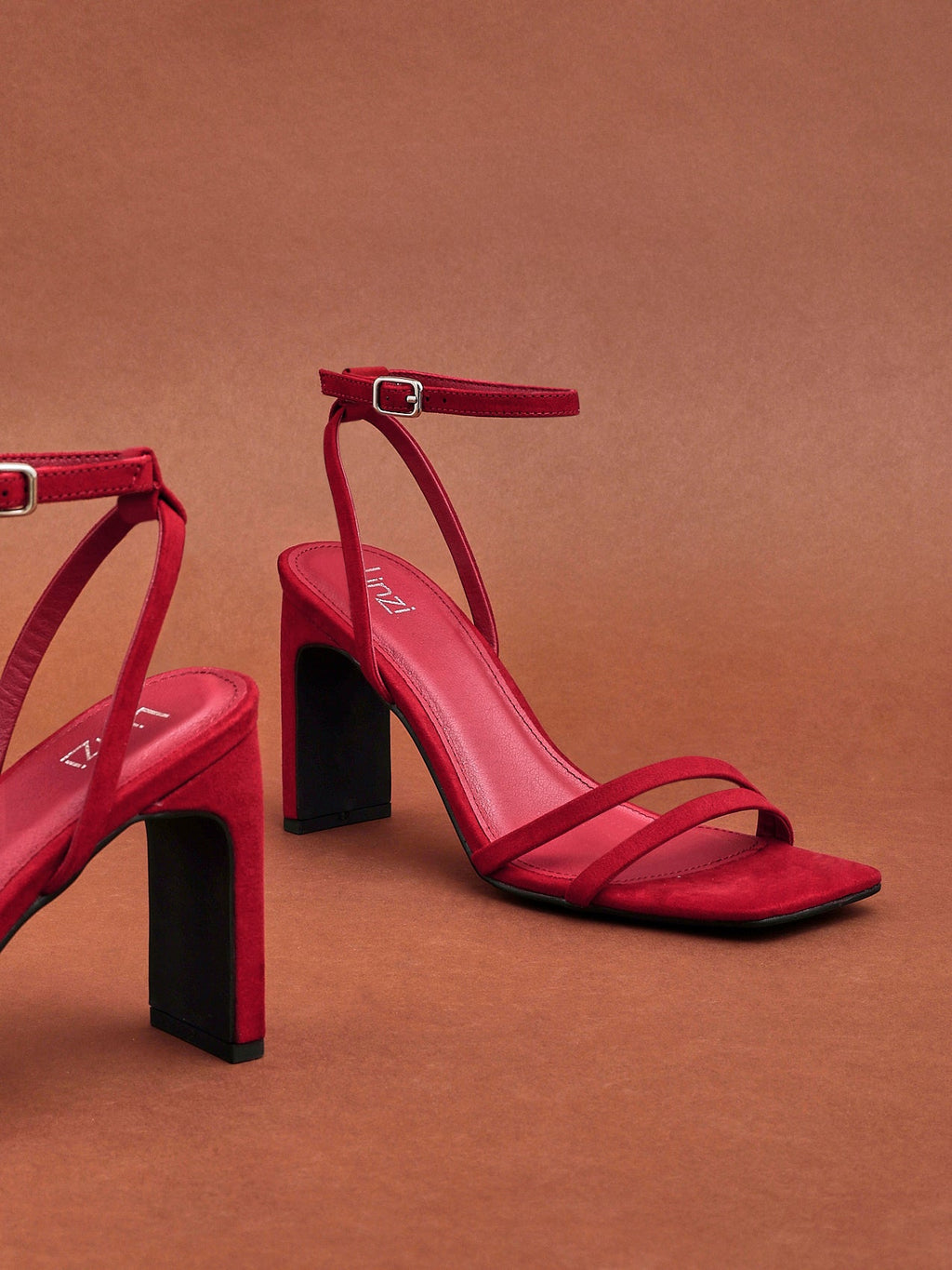 Gesture Red Faux Suede Heeled Sandals