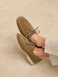 Gianni Mens Tan Suede Leather Boat Shoes