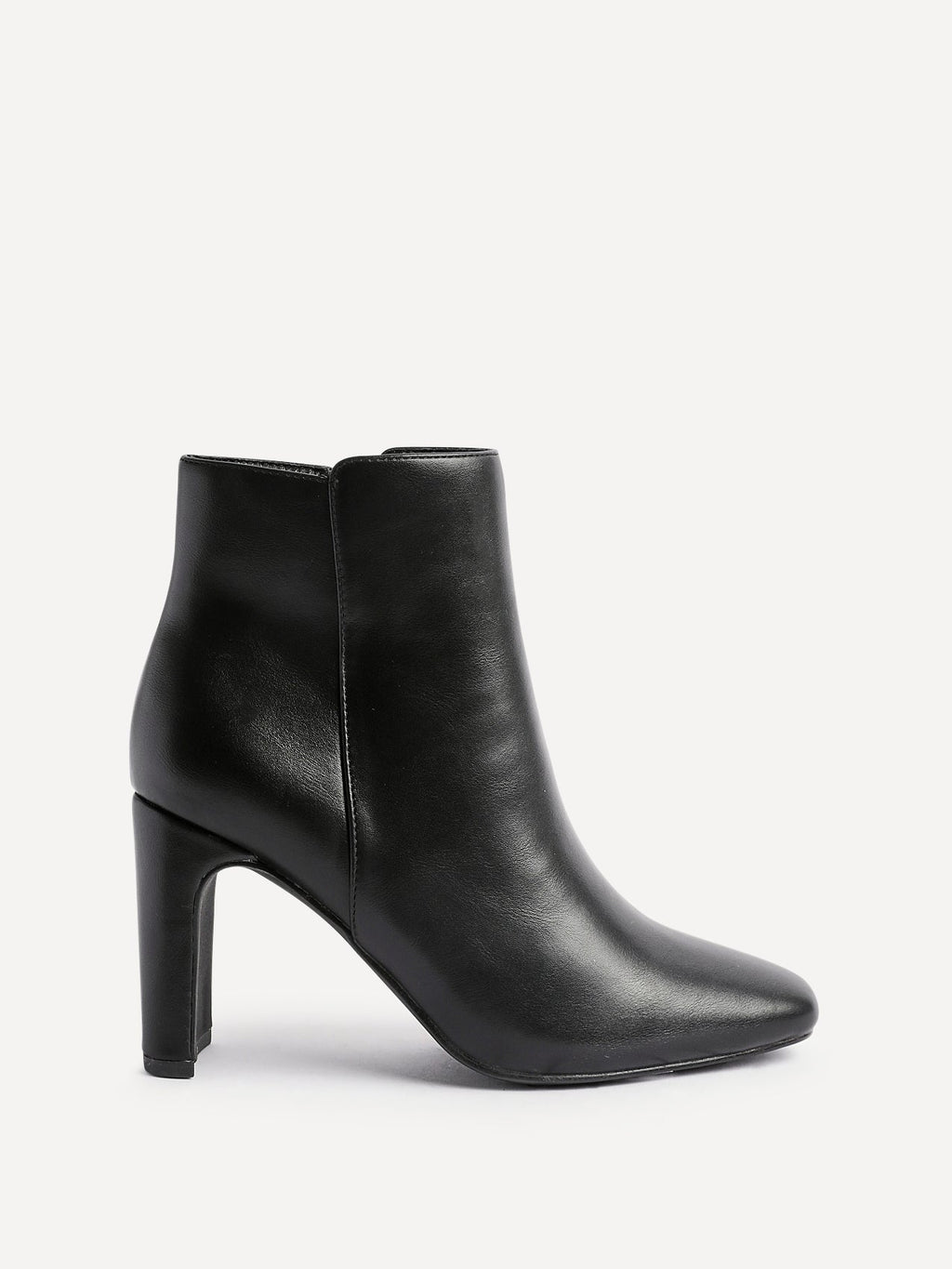 Glance Black Faux Leather Heeled Ankle Boots