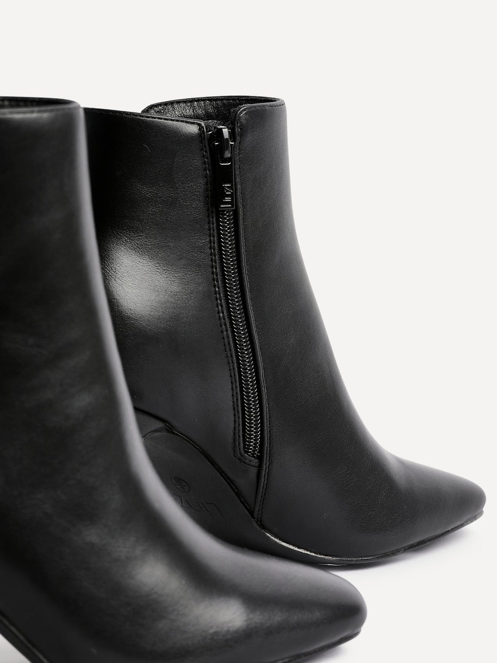 Glance Black Faux Leather Heeled Ankle Boots