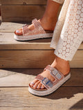 Glitzy Rose Gold Diamante Flatform Slider Sandals