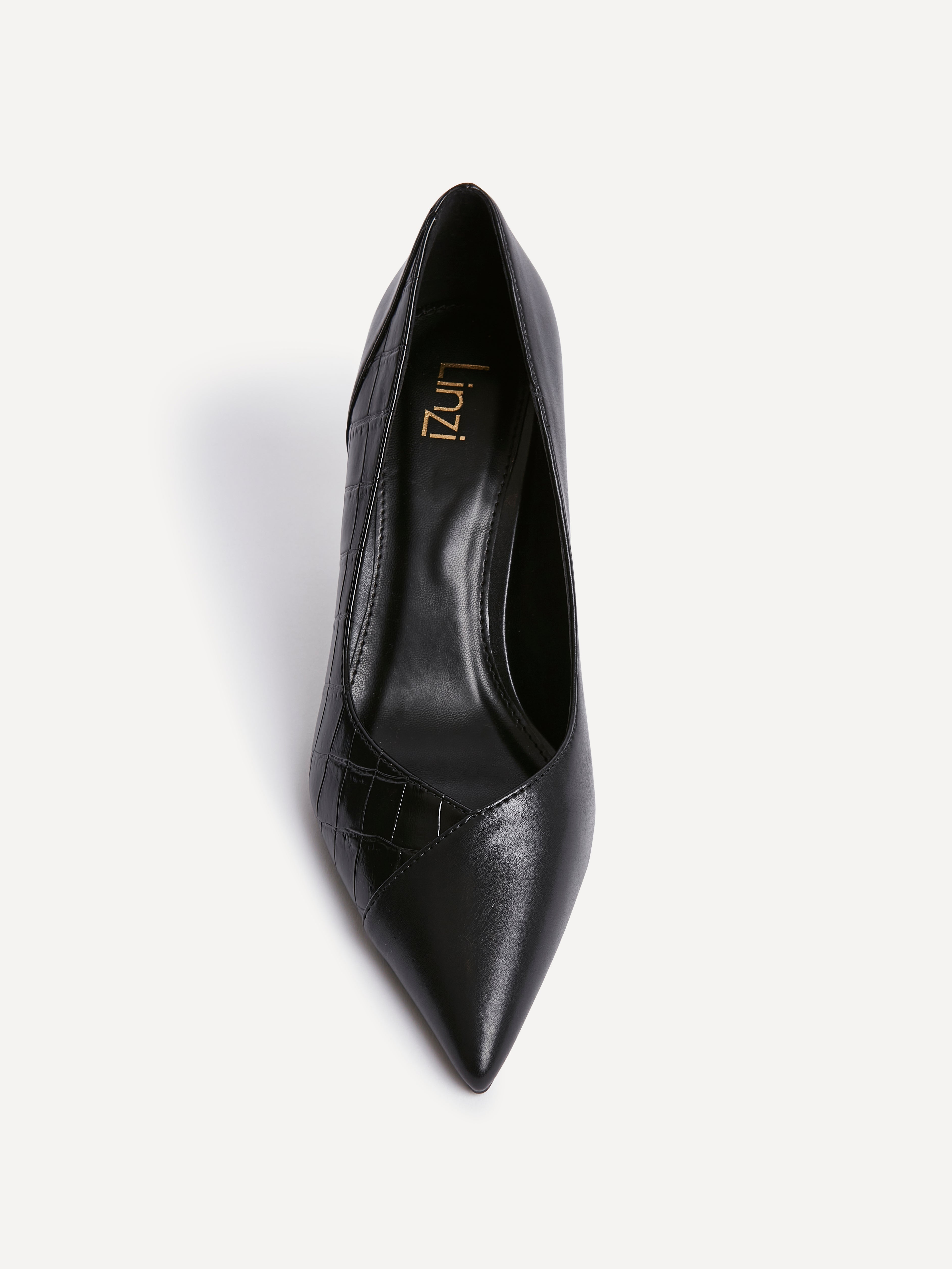Gaia Black Faux Leather Mix Croc Court Heels