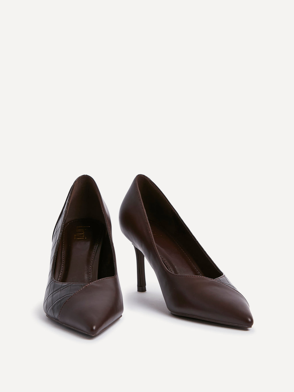 Gaia Brown Faux Leather Mix Croc Court Heel