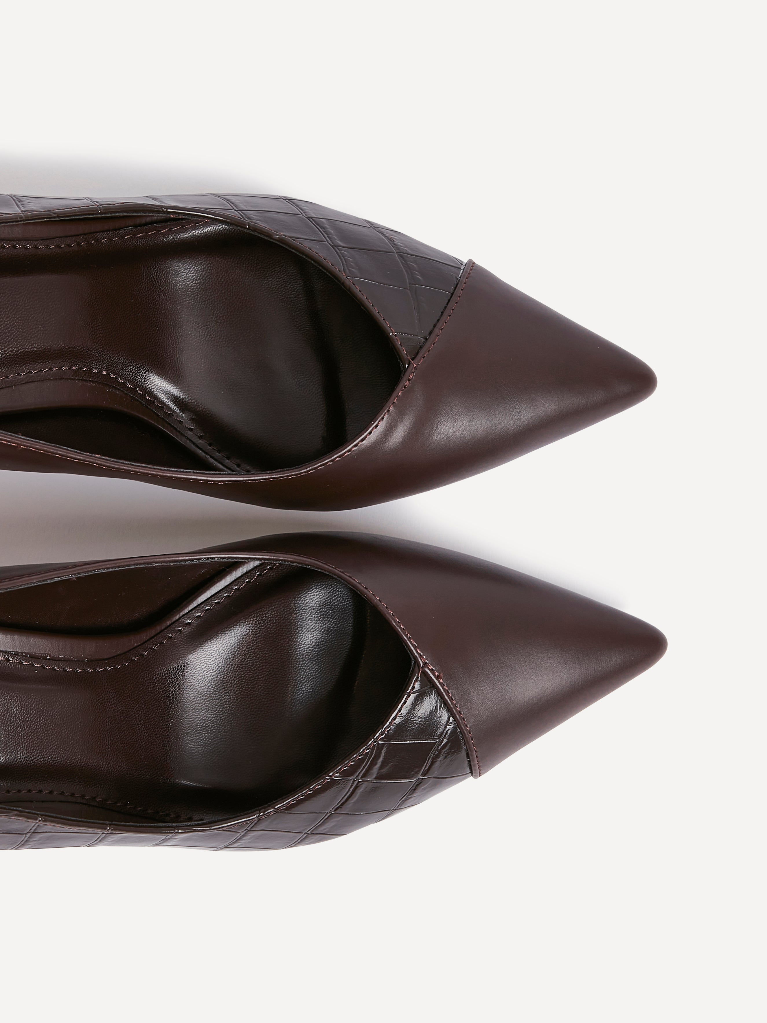 Gaia Brown Faux Leather Mix Croc Court Heel