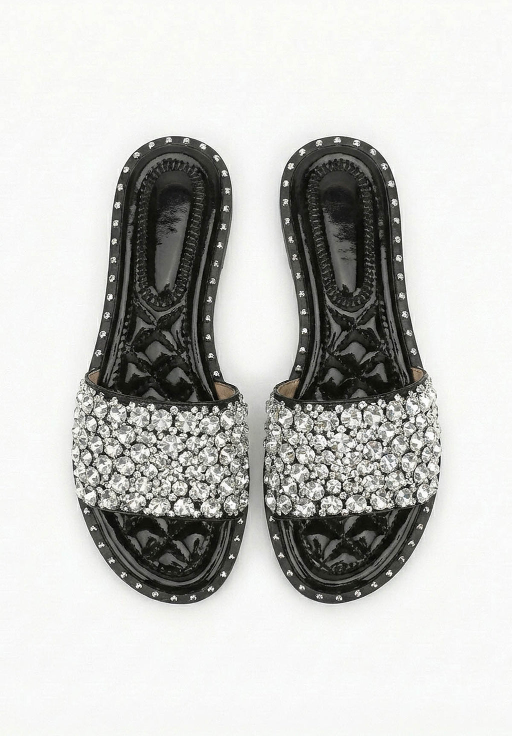 Dazzle Dream Black Diamante Flat Sandals
