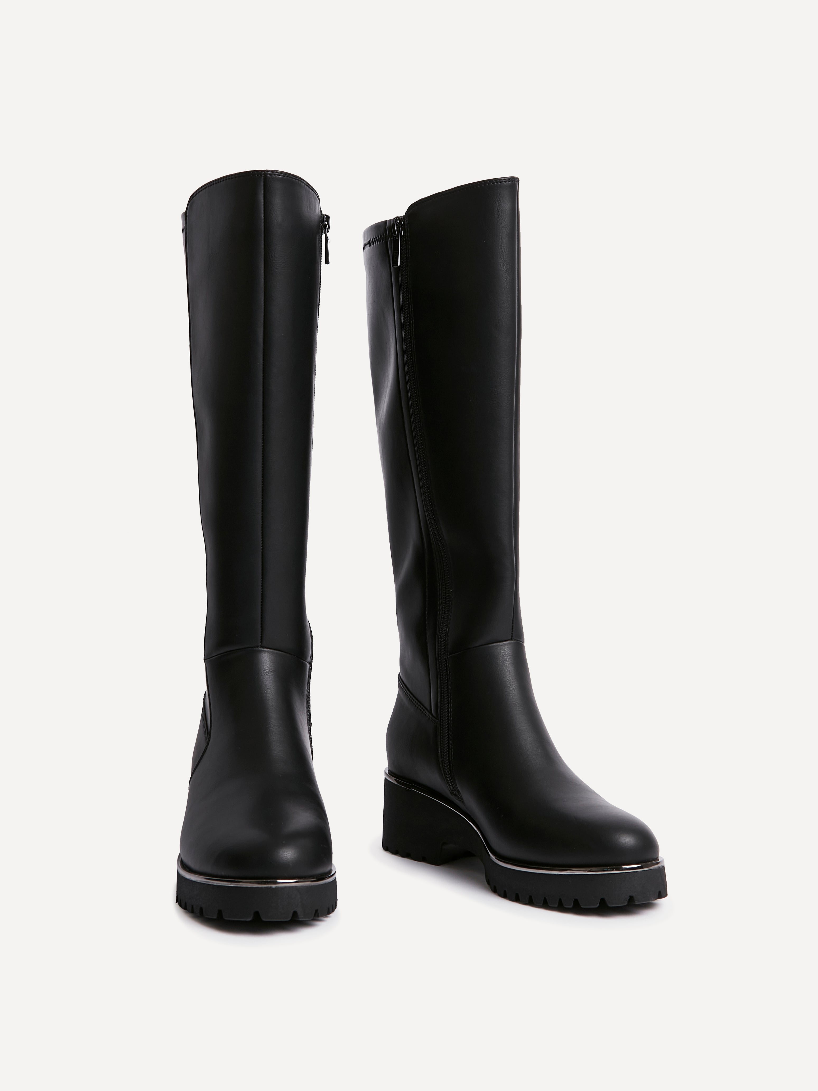 Gravity Black Long Low Heel Boots