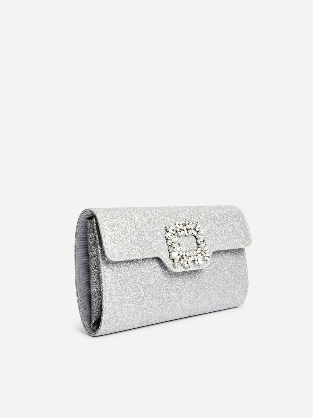 Wonder Silver Satin Diamante Clutch Bag